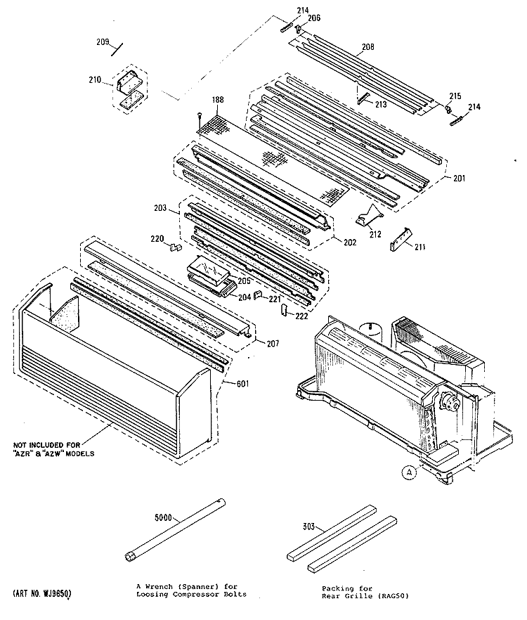 Section Diagram and Parts List for AZW212DBV1  General Electric Air Conditioner