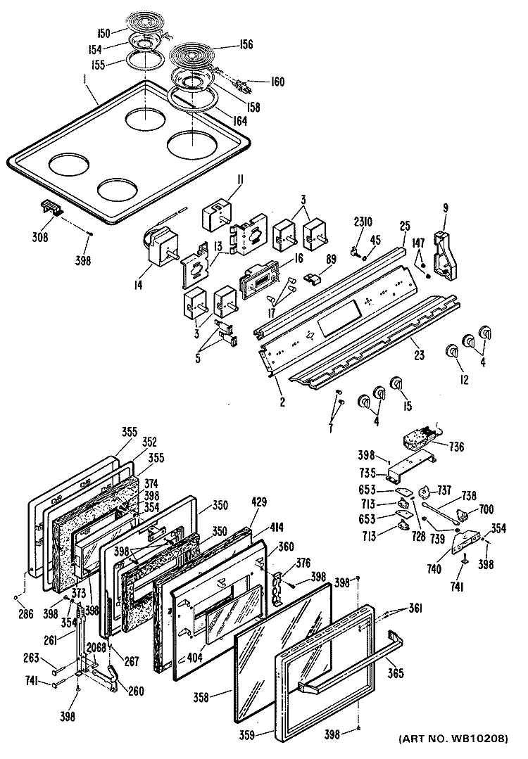 Section Diagram and Parts List for JDP36GH1  General Electric Range