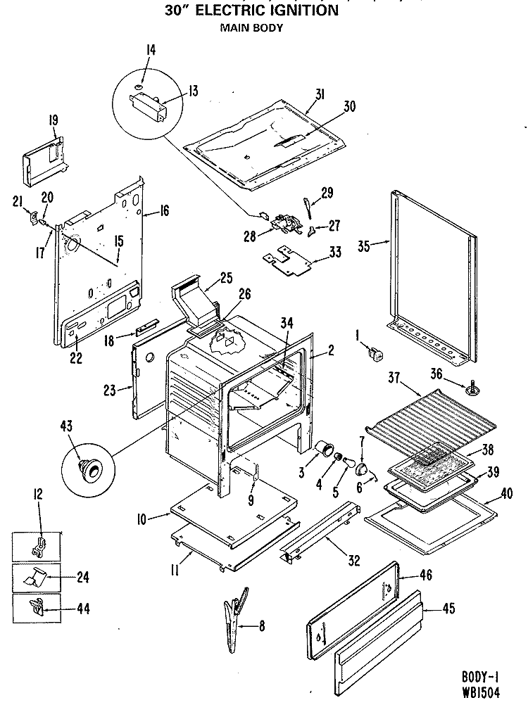 30" ELECTRIC IGNITION Diagram and Parts List for JGBP24GEJ3  General Electric Range