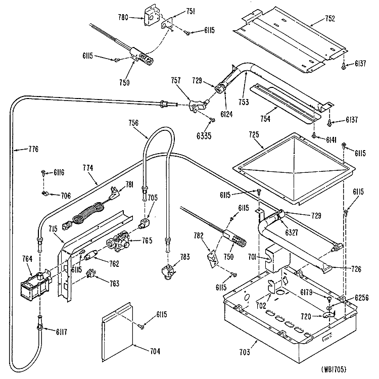Section Diagram and Parts List for JGRP19GEL1  General Electric Range