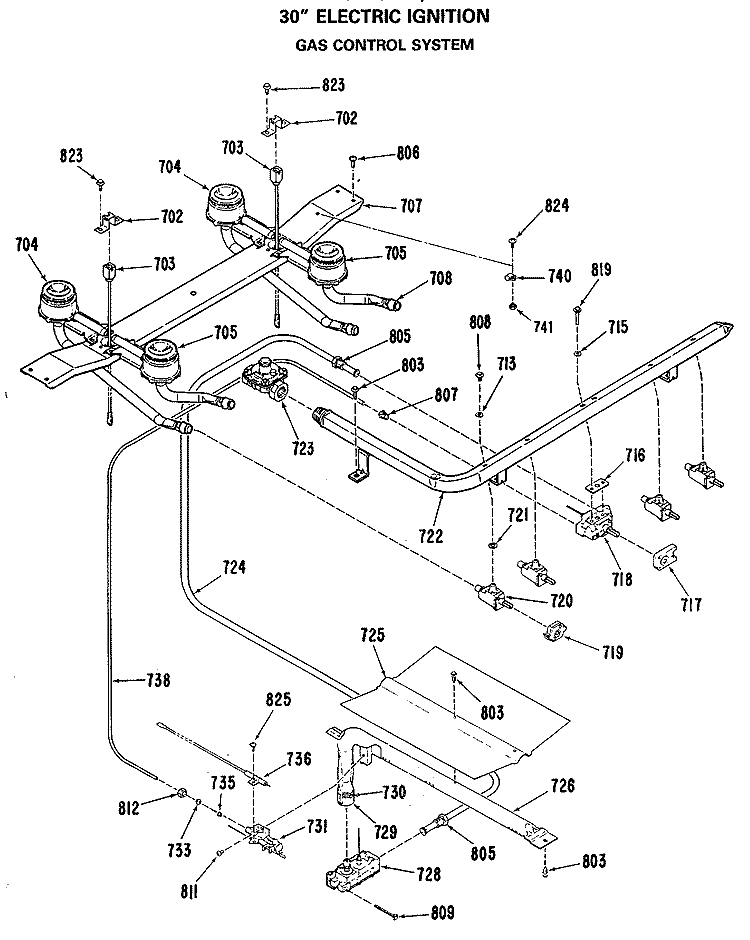 30" ELECTRIC IGNITION Diagram and Parts List for JGSS05GEK1  General Electric Range