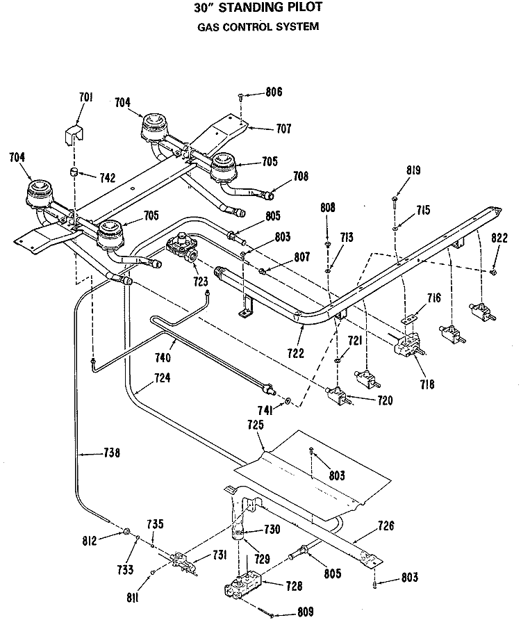 30" STANDING PILOT Diagram and Parts List for JGSS05GEK1  General Electric Range