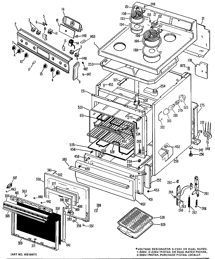 Section Diagram and Parts List for JBC16G*J3  General Electric Range