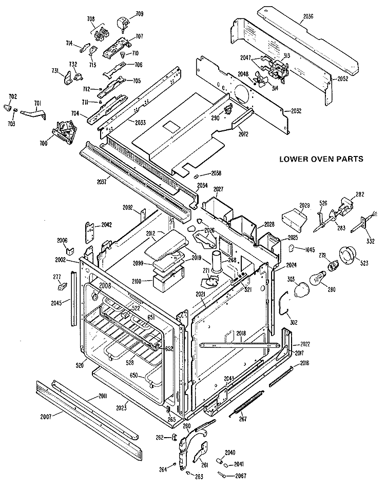 LOWER OVEN PARTS Diagram and Parts List for JKP48G*K1  General Electric Wall Oven