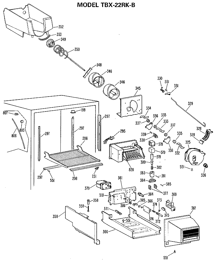 Section Diagram and Parts List for TBX22RKBL  General Electric Refrigerator