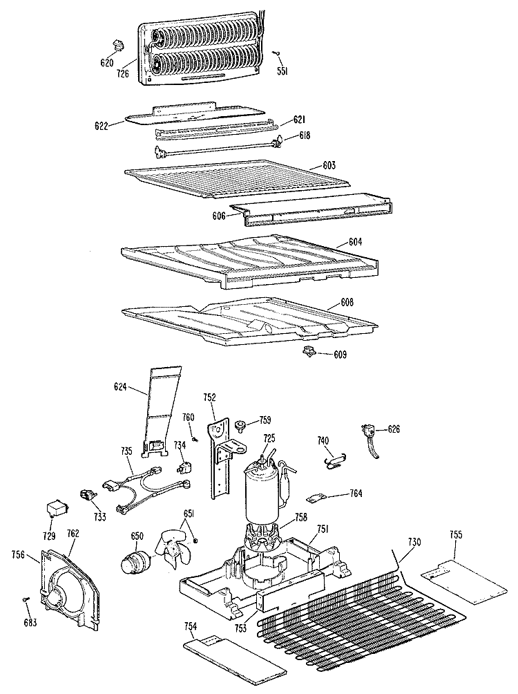 Section Diagram and Parts List for TBX22RKBL  General Electric Refrigerator