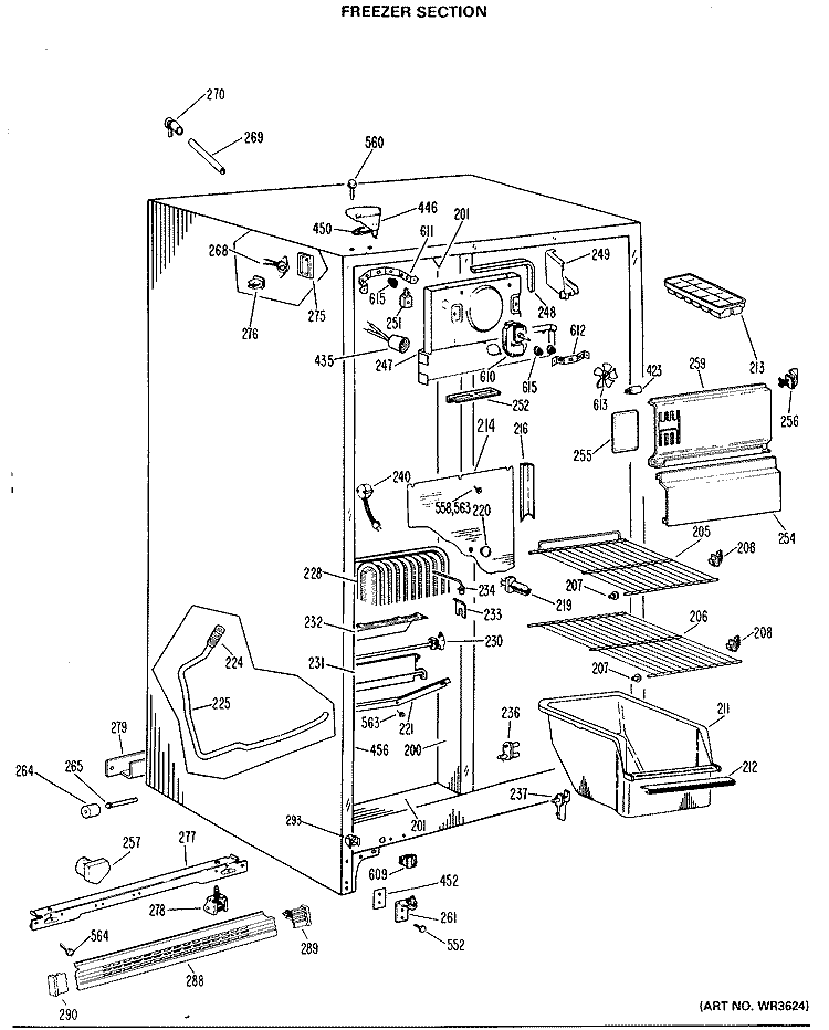 FREEZER SECTION Diagram and Parts List for TFX19LJE  General Electric Refrigerator