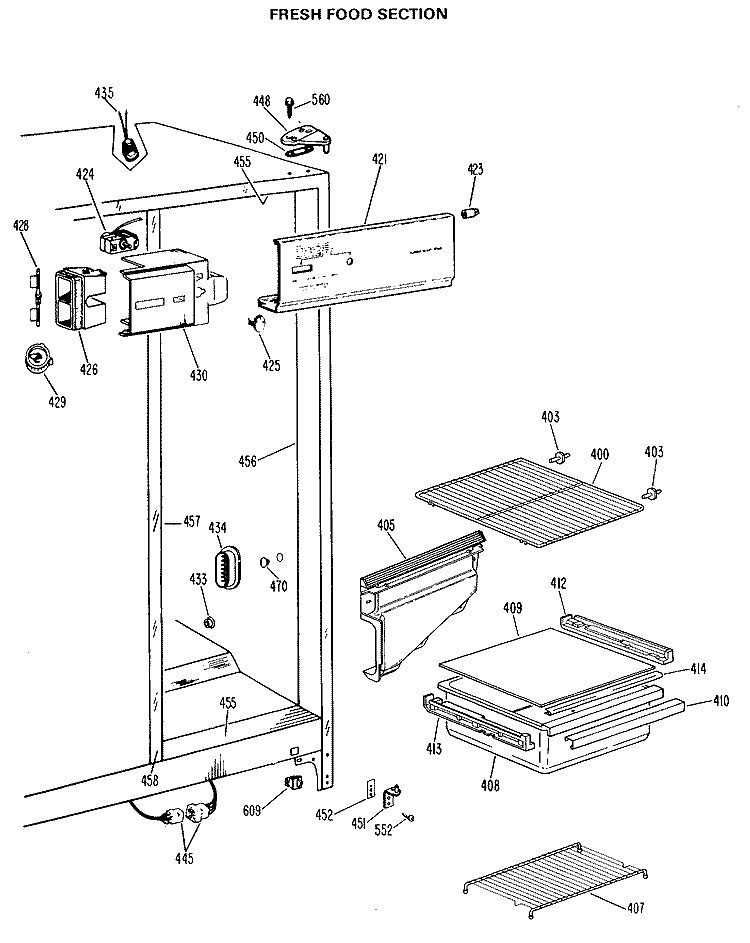 FRESH FOOD SECTION Diagram and Parts List for TFX19LJE  General Electric Refrigerator