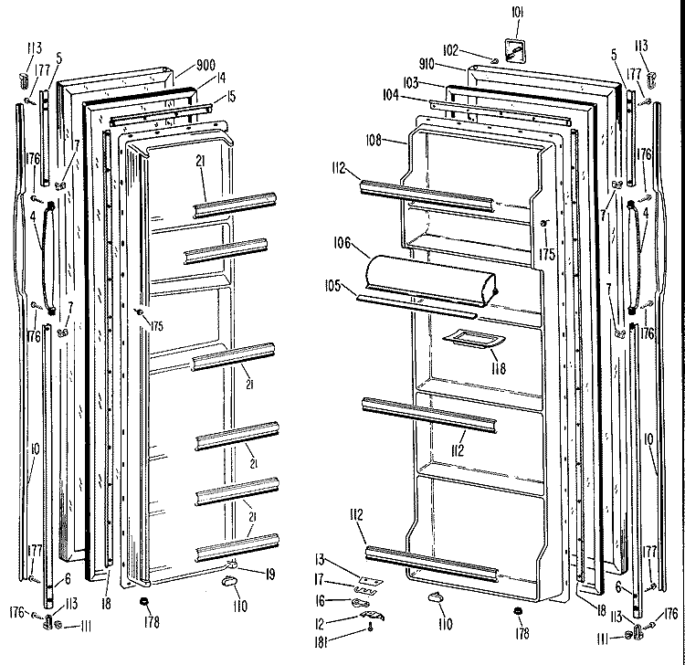 Section Diagram and Parts List for TFX20DJE  General Electric Refrigerator