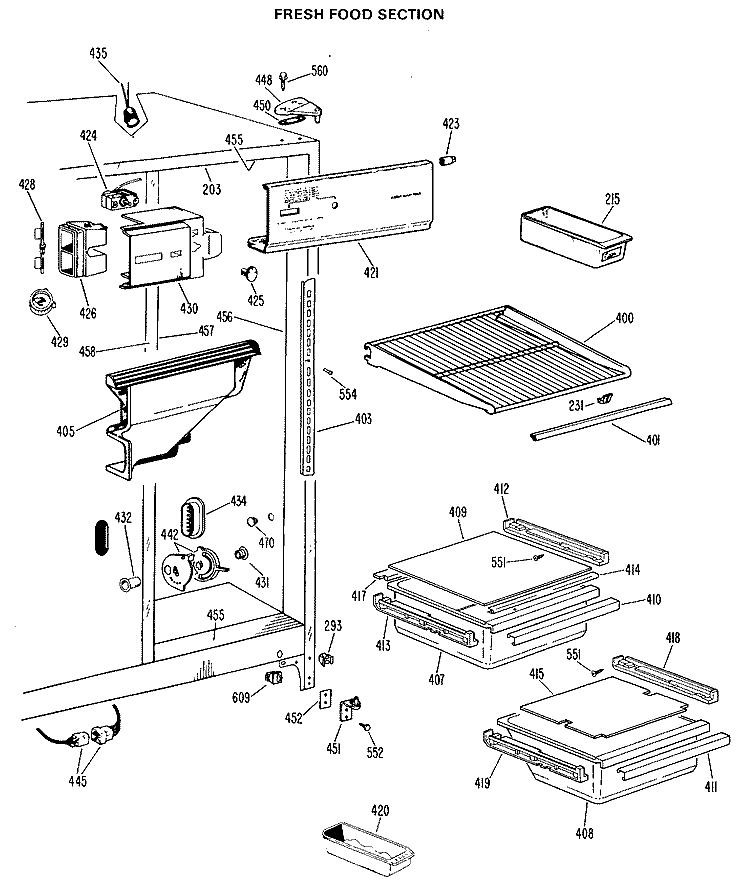 FRESH FOOD SECTION Diagram and Parts List for TFX20DJE  General Electric Refrigerator