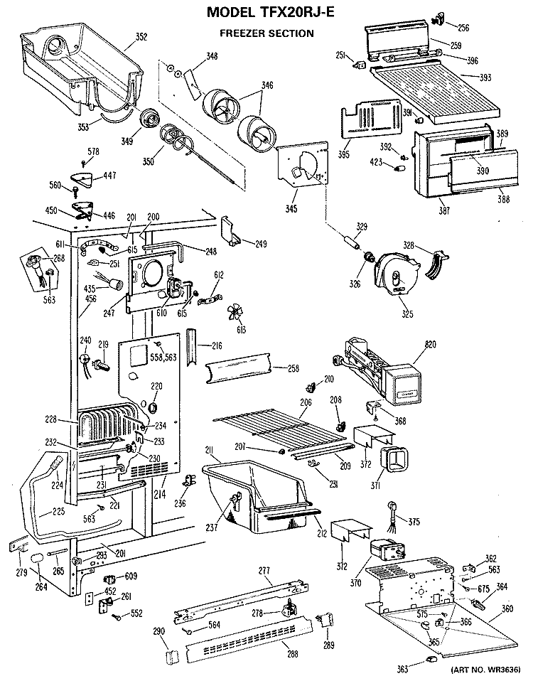 FREEZER SECTION Diagram and Parts List for TFX20RJE  General Electric Refrigerator