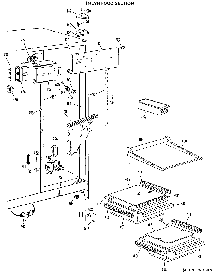 FRESH FOOD SECTION Diagram and Parts List for TFX20RJE  General Electric Refrigerator