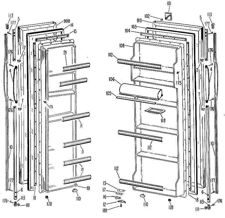Section Diagram and Parts List for TFX20KJE  General Electric Refrigerator