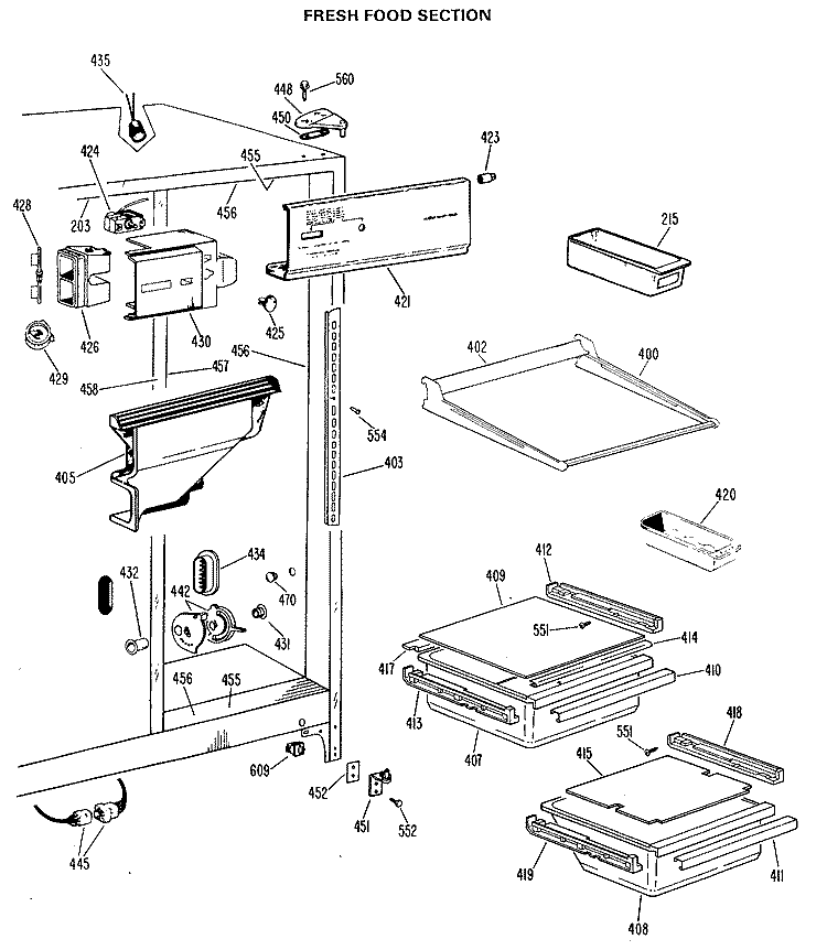 FRESH FOOD SECTION Diagram and Parts List for TFX20KJE  General Electric Refrigerator