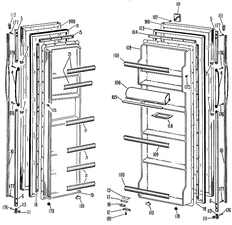 Section Diagram and Parts List for TFX22DJE  General Electric Refrigerator