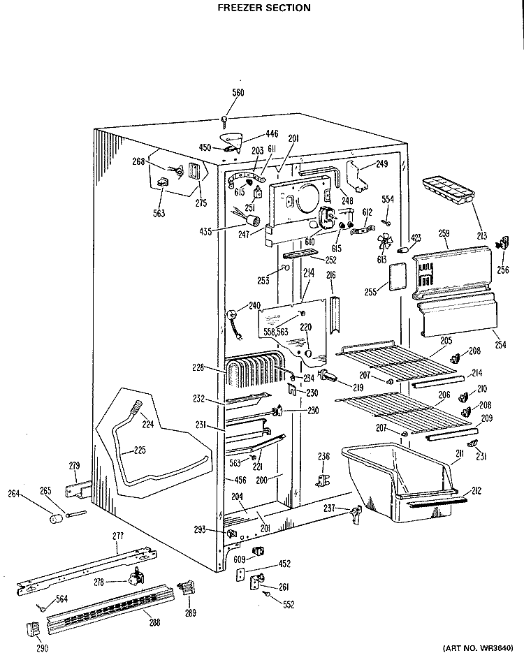 FREEZER SECTION Diagram and Parts List for TFX22DJE  General Electric Refrigerator