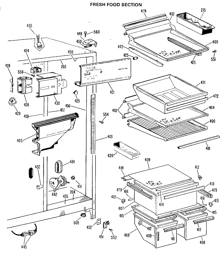 FRESH FOOD SECTION Diagram and Parts List for TFX22DJE  General Electric Refrigerator