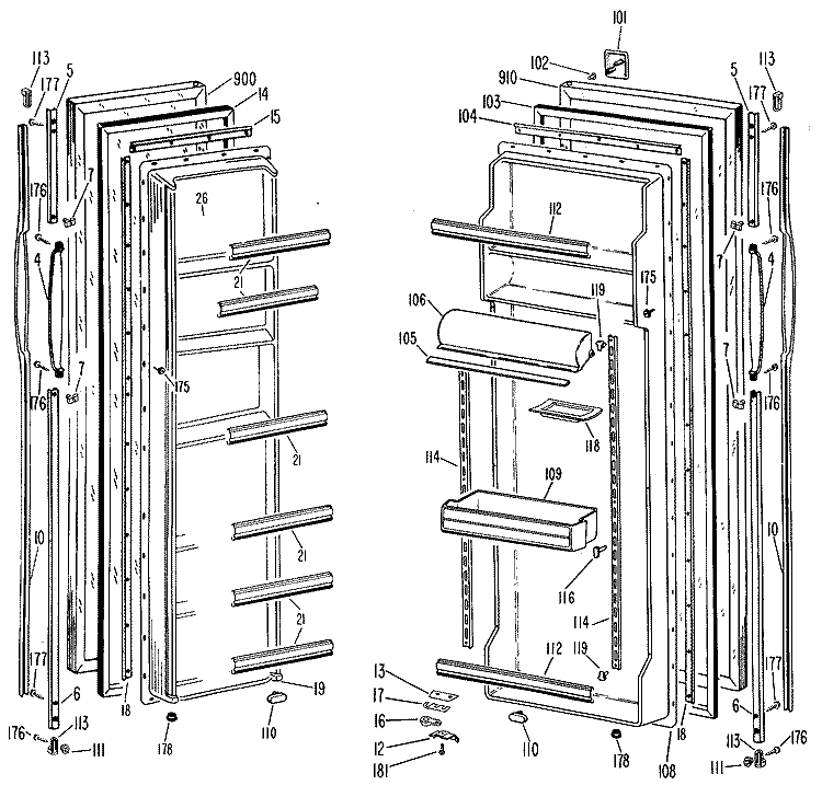 Section Diagram and Parts List for TFX22KJE  General Electric Refrigerator