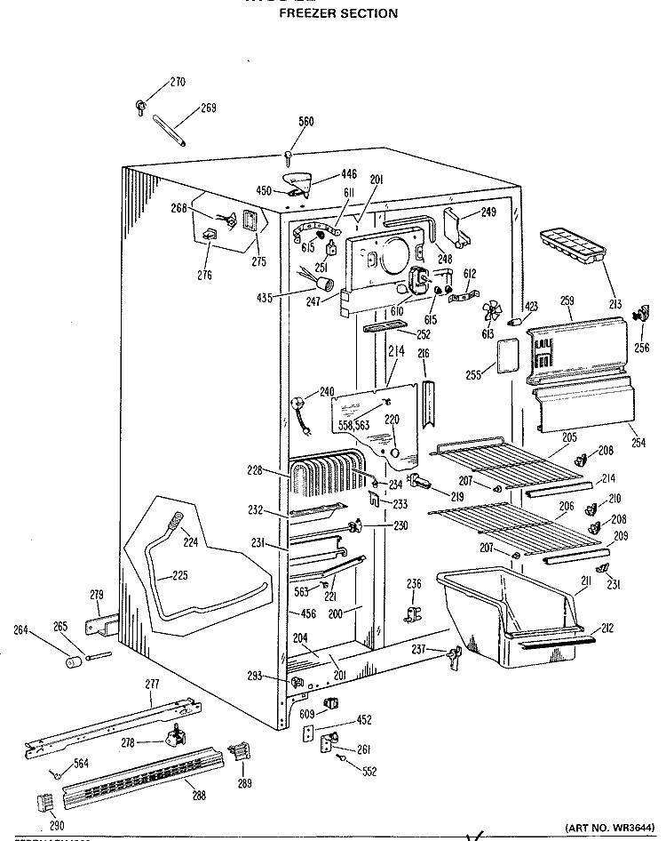 FREEZER SECTION Diagram and Parts List for TFX22KJE  General Electric Refrigerator
