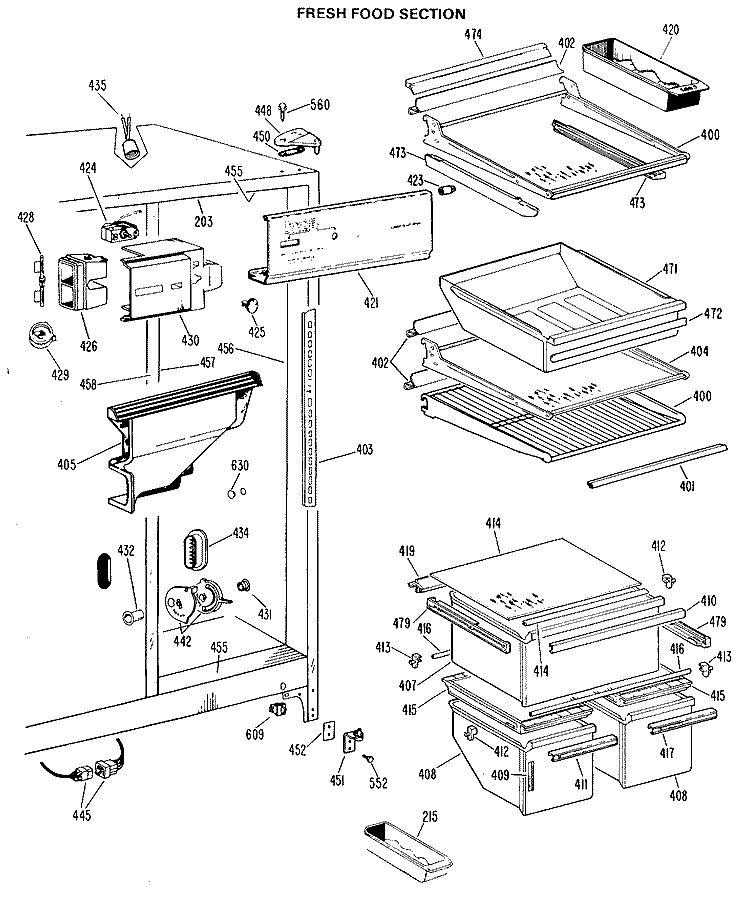FRESH FOOD SECTION Diagram and Parts List for TFX22KJE  General Electric Refrigerator