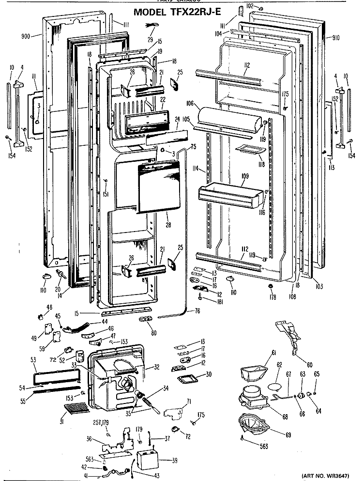 Section Diagram and Parts List for TFX22RJE  General Electric Refrigerator