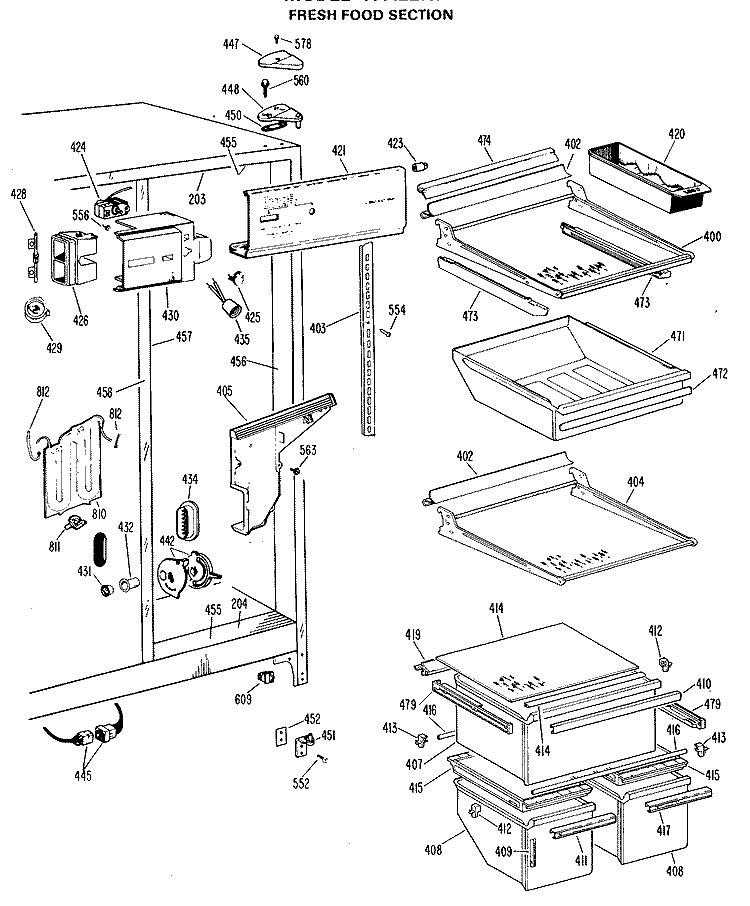 FRESH FOOD SECTION Diagram and Parts List for TFX22RJE  General Electric Refrigerator