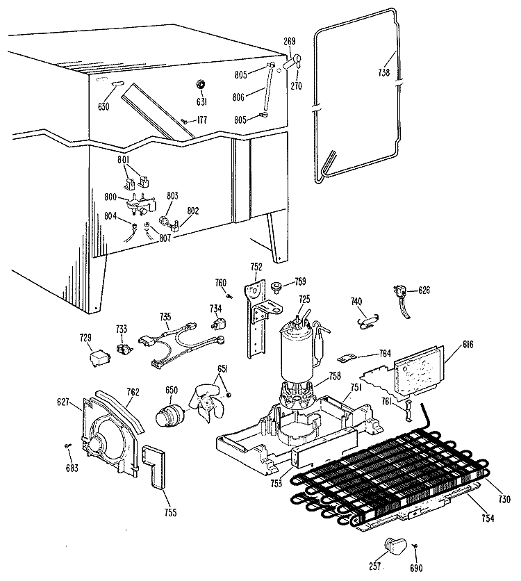 Section Diagram and Parts List for TFX22RJE  General Electric Refrigerator
