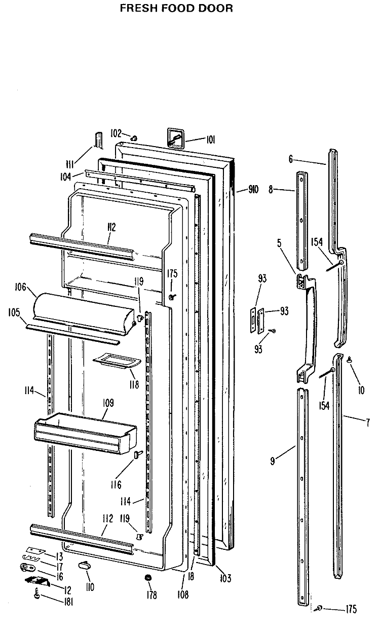 FRESH FOOD DOOR Diagram and Parts List for TFX24EJE  General Electric Refrigerator