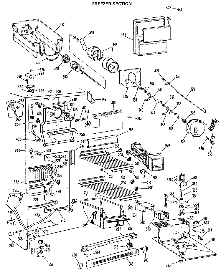 FREEZER SECTION Diagram and Parts List for TFX24EJE  General Electric Refrigerator