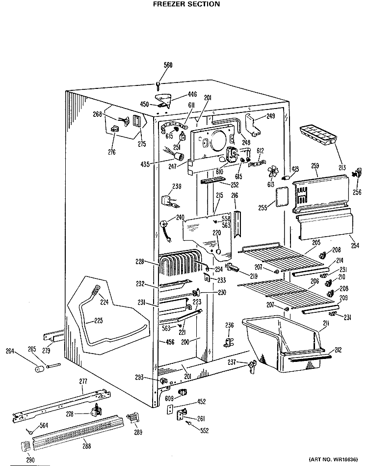 FREEZER SECTION Diagram and Parts List for TFX20KJF  General Electric Refrigerator