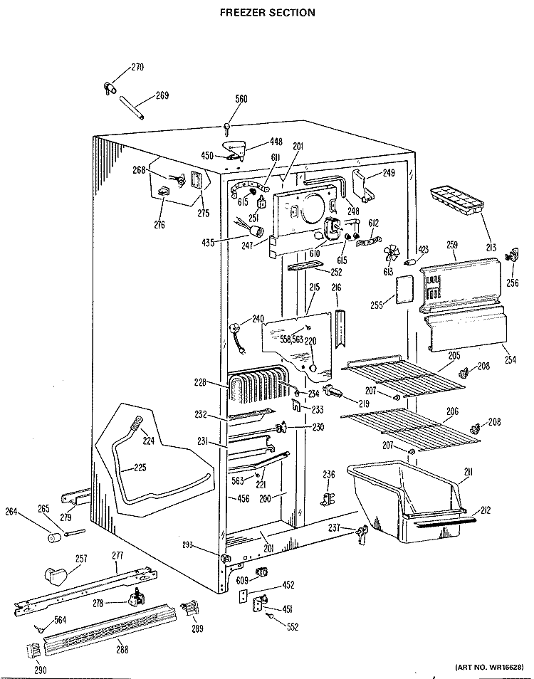FREEZER SECTION Diagram and Parts List for TFX19LJF  General Electric Refrigerator