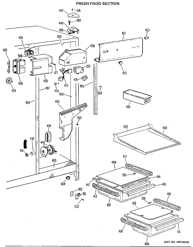 FRESH FOOD SECTION Diagram and Parts List for TFX20RJF  General Electric Refrigerator