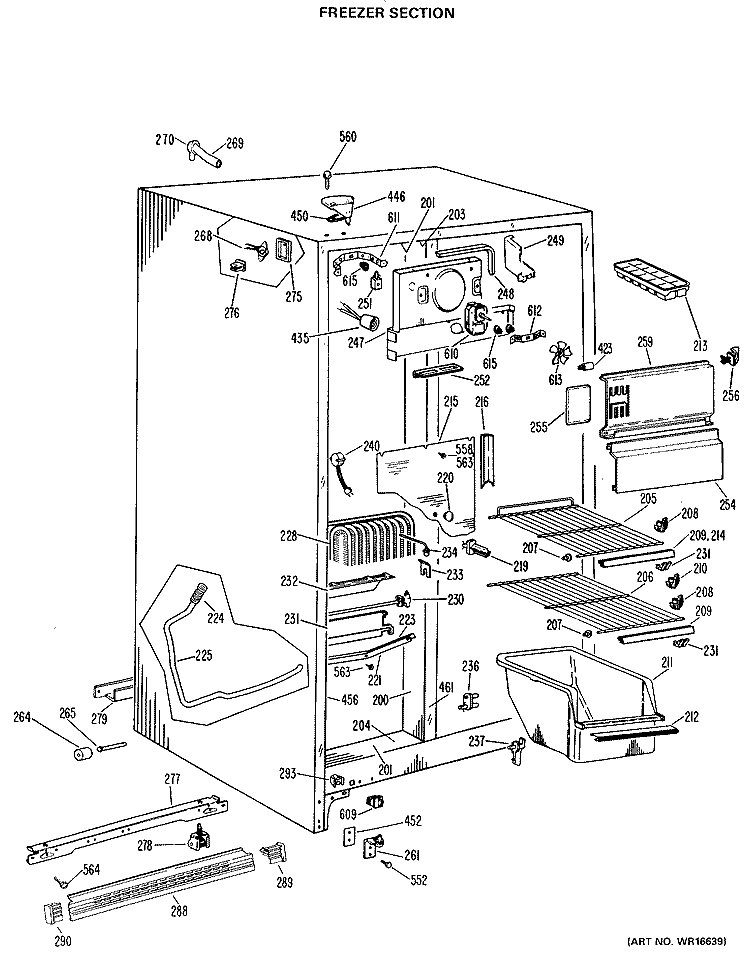 FREEZER SECTION Diagram and Parts List for TFX20DJF  General Electric Refrigerator