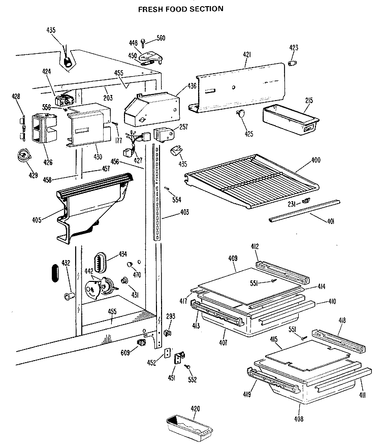 FRESH FOOD SECTION Diagram and Parts List for TFX20DJF  General Electric Refrigerator