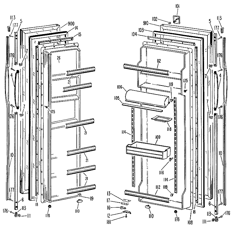 Section Diagram and Parts List for TFX22KJF  General Electric Refrigerator