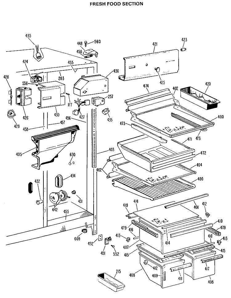 FRESH FOOD SECTION Diagram and Parts List for TFX22KJF  General Electric Refrigerator