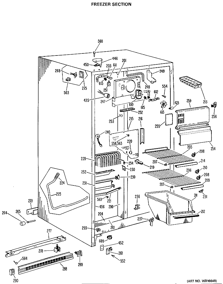 FREEZER SECTION Diagram and Parts List for TFX22ZJF  General Electric Refrigerator