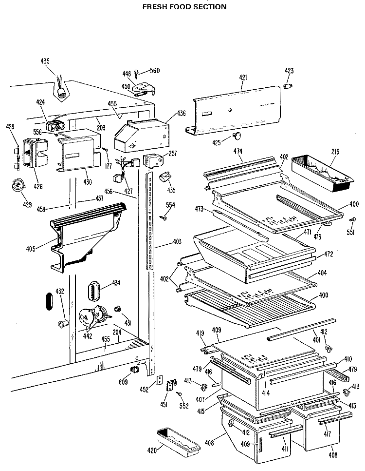 FRESH FOOD SECTION Diagram and Parts List for TFX22ZJF  General Electric Refrigerator