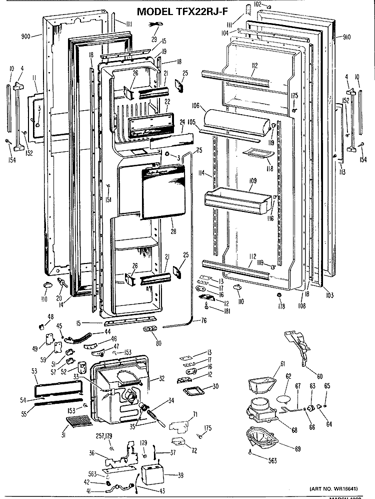 Section Diagram and Parts List for TFX22RJF  General Electric Refrigerator