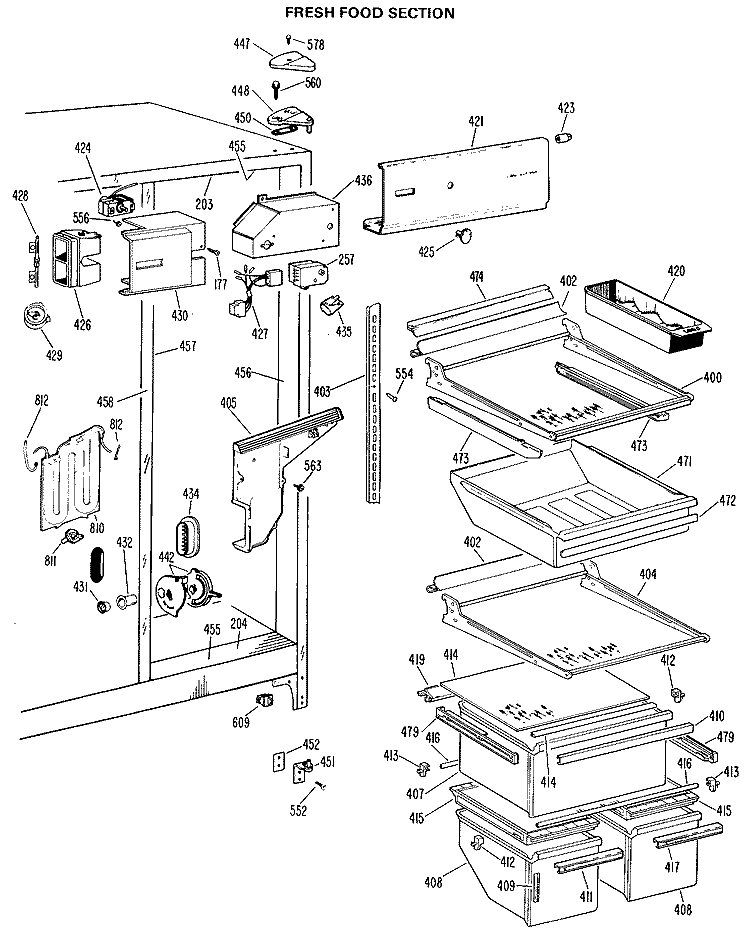 FRESH FOOD SECTION Diagram and Parts List for TFX22RJF  General Electric Refrigerator