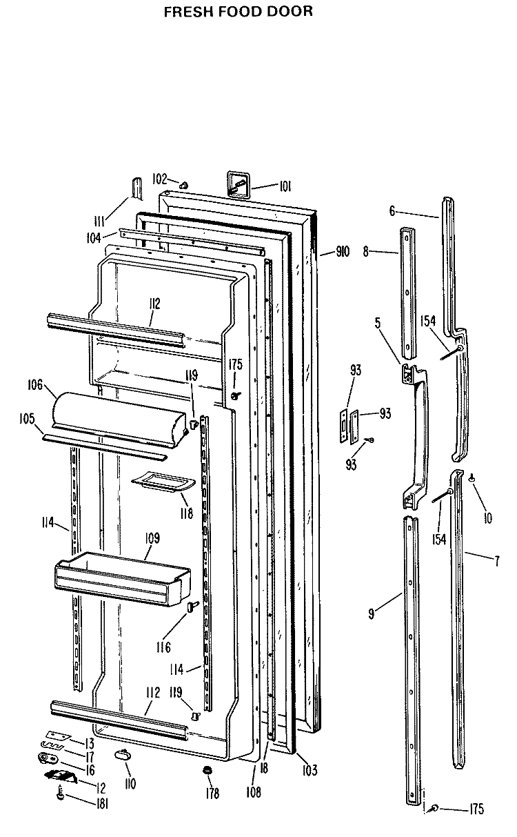 FRESH FOOD DOOR Diagram and Parts List for TFX24EJF  General Electric Refrigerator
