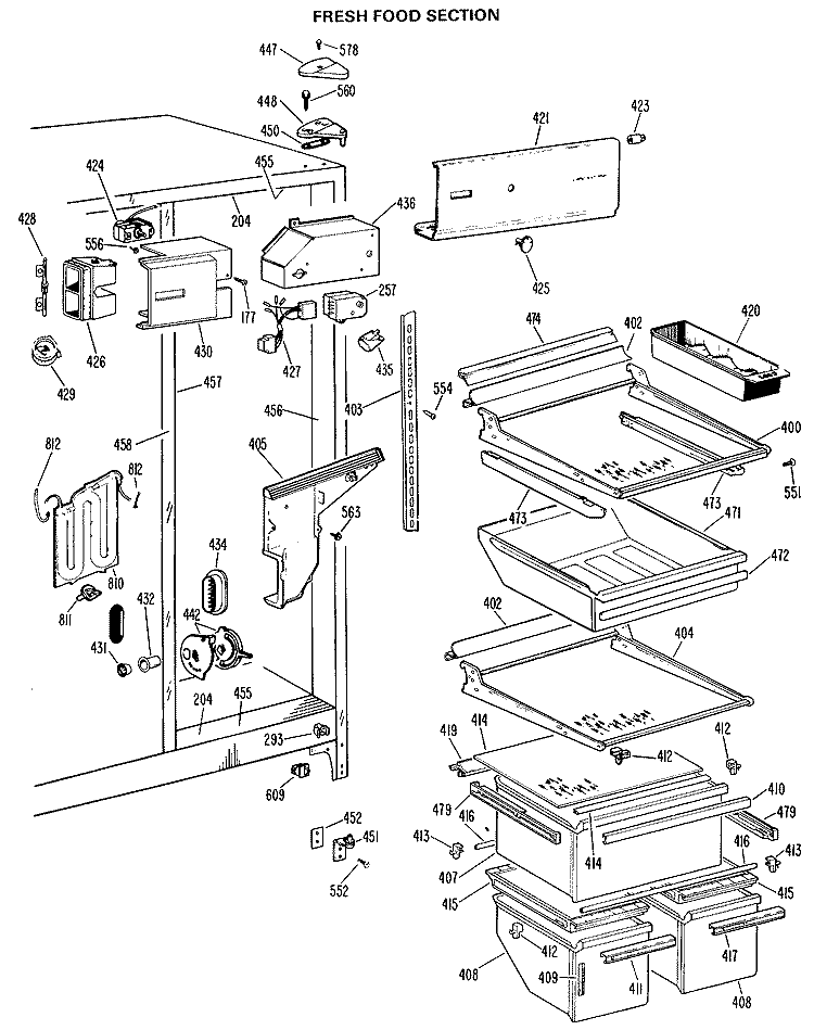 FRESH FOOD SECTION Diagram and Parts List for TFX24EJF  General Electric Refrigerator