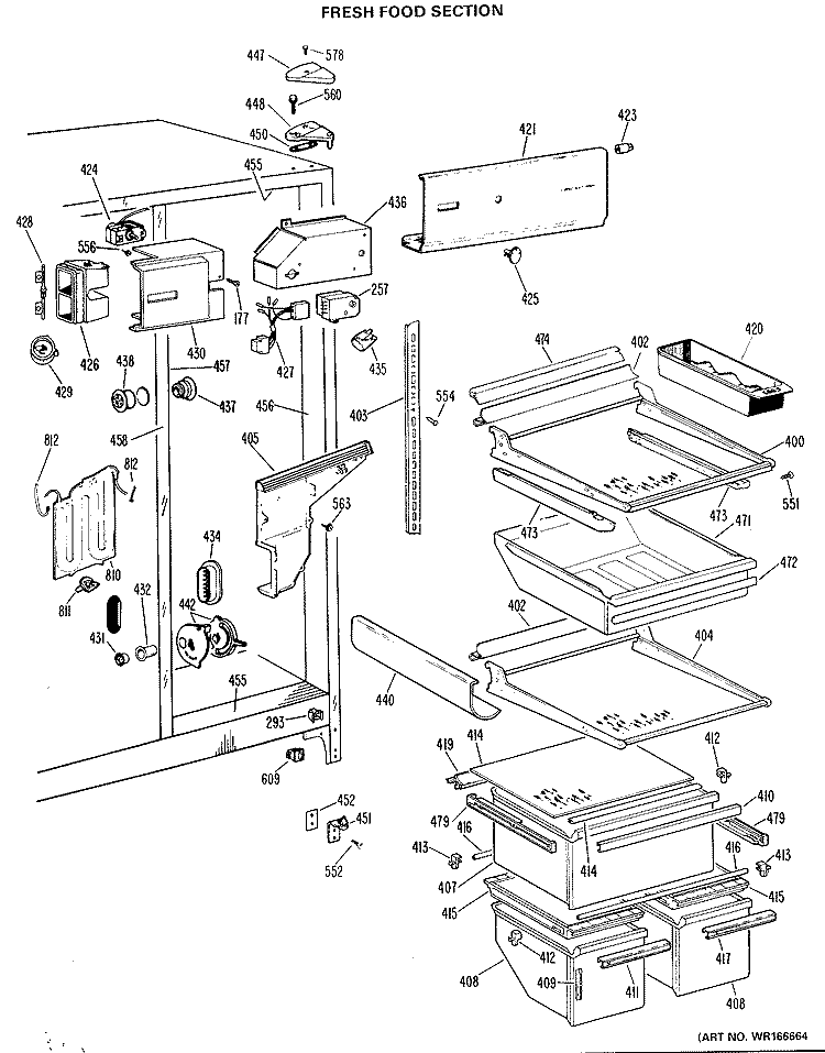 FRESH FOOD SECTION Diagram and Parts List for TFX24FJF  General Electric Refrigerator