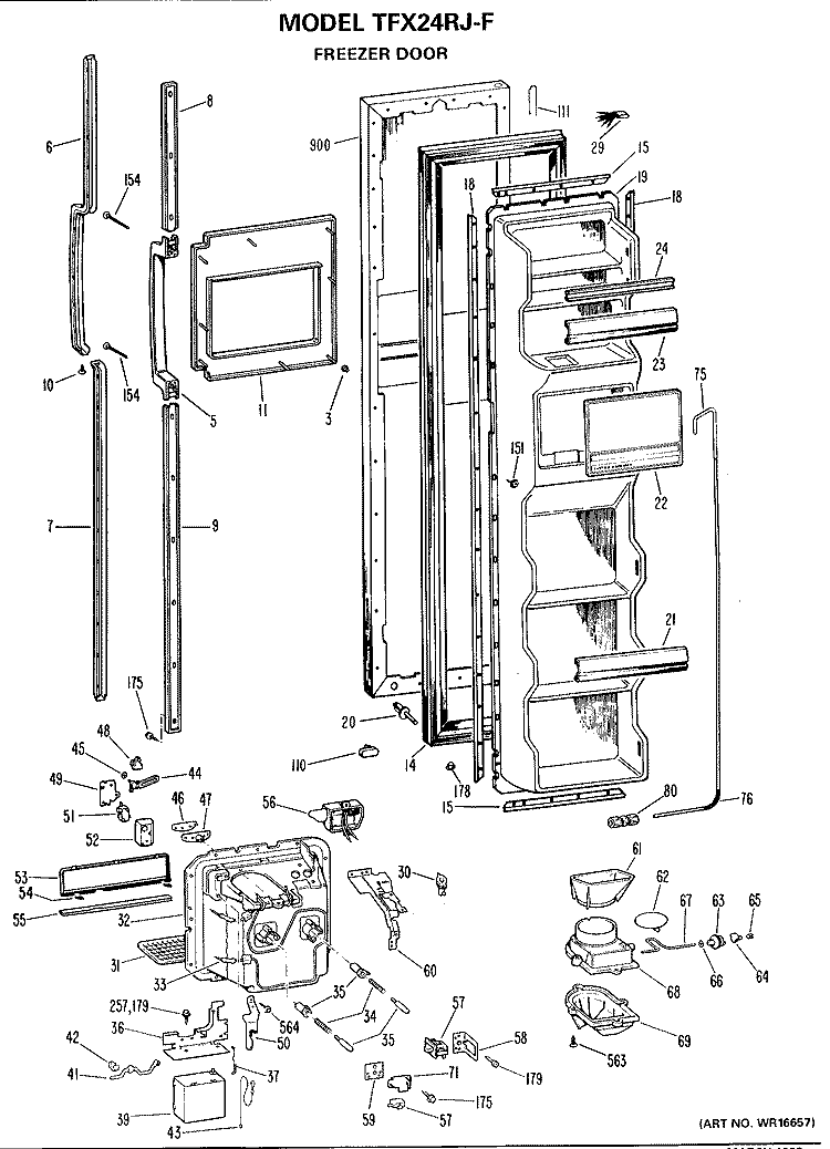 FREEZER DOOR Diagram and Parts List for TFX24RJF  General Electric Refrigerator