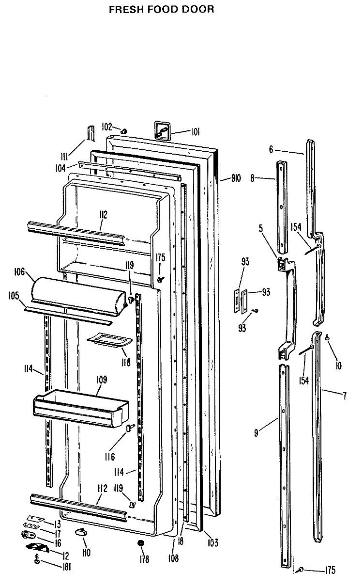 FRESH FOOD DOOR Diagram and Parts List for TFX24RJF  General Electric Refrigerator