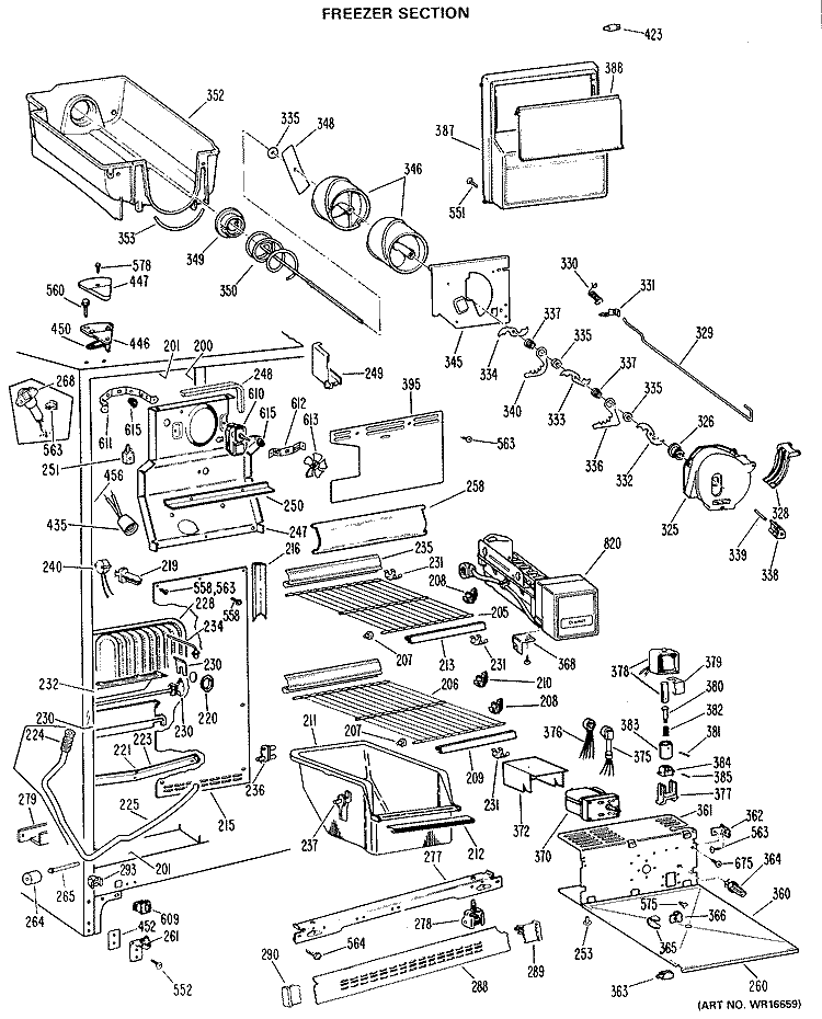 FREEZER SECTION Diagram and Parts List for TFX24RJF  General Electric Refrigerator