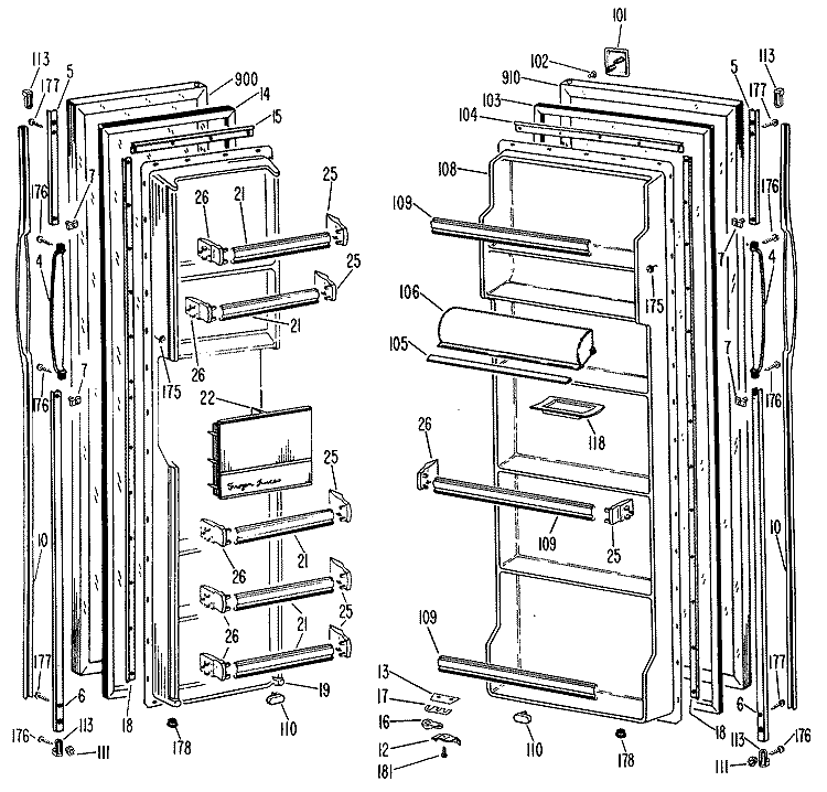 Section Diagram and Parts List for TFX24ZJE  General Electric Refrigerator