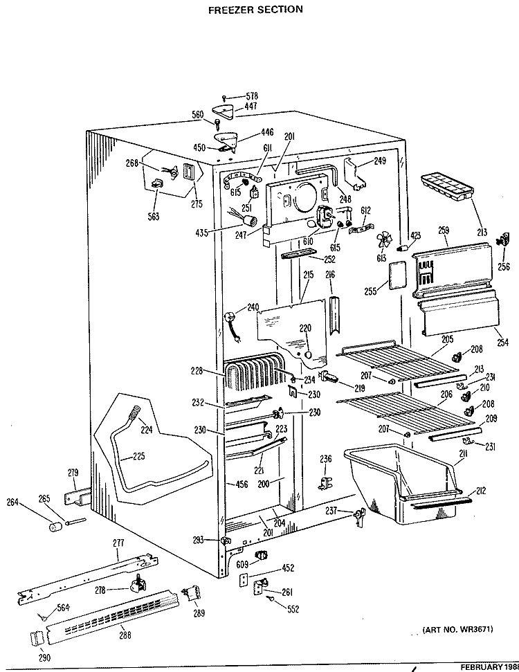 FREEZER SECTION Diagram and Parts List for TFX24ZJE  General Electric Refrigerator