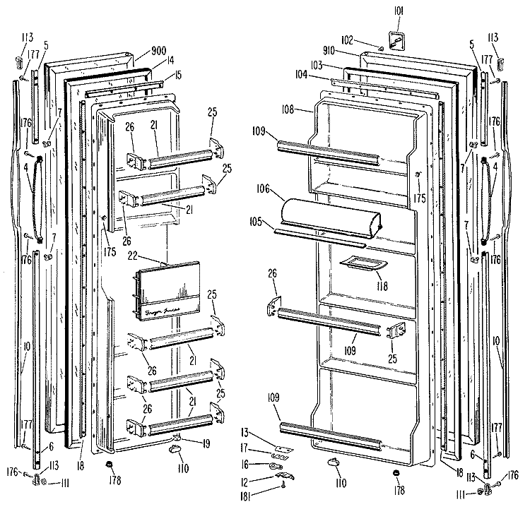 Section Diagram and Parts List for TFX24ZJF  General Electric Refrigerator