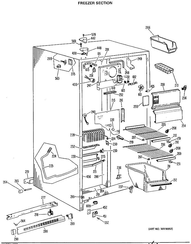 FREEZER SECTION Diagram and Parts List for TFX24ZJF  General Electric Refrigerator